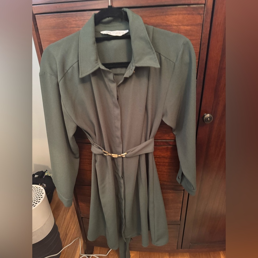 Zara Bottle Green Belted Shirtdress